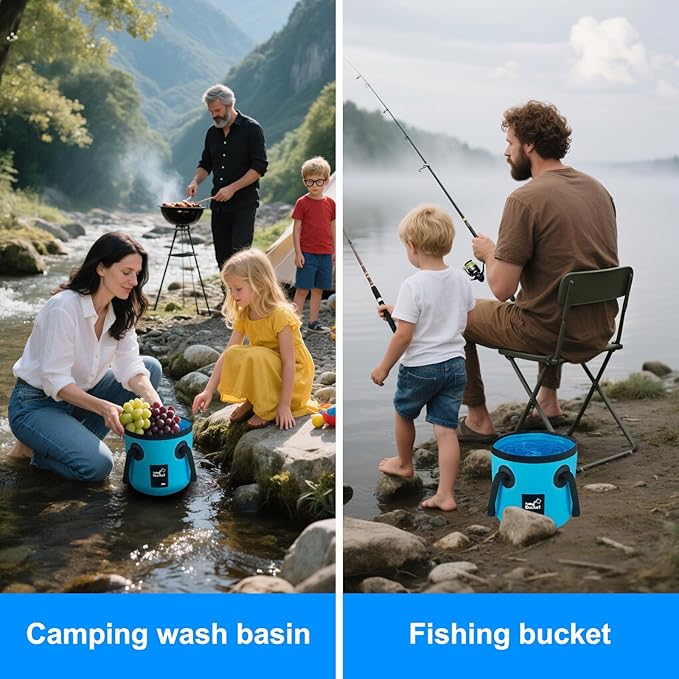 Car Wash Bucket 3.2 Gallon, Collapsible Bucket for Cleaning Supplies Car Wash Fishing, Plumbing Water Container Outdoor Camping Kids Sand Play Toy Organizer, Portable Laundry Wash Basin RV Essentials