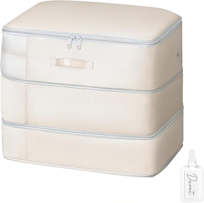 Comforter Storage Bag - Large Capacity Blanket Storage Bags 3-Layer Ultra Space Saving Self Compression Organizer