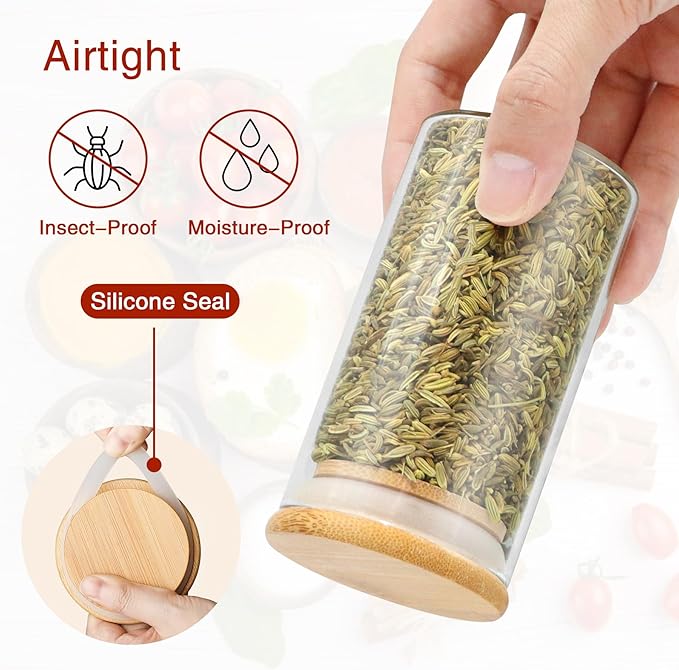 BGraceyy Spice Jars with Labels, 30Pcs 6oz Glass Spice Jars with Bamboo Lids