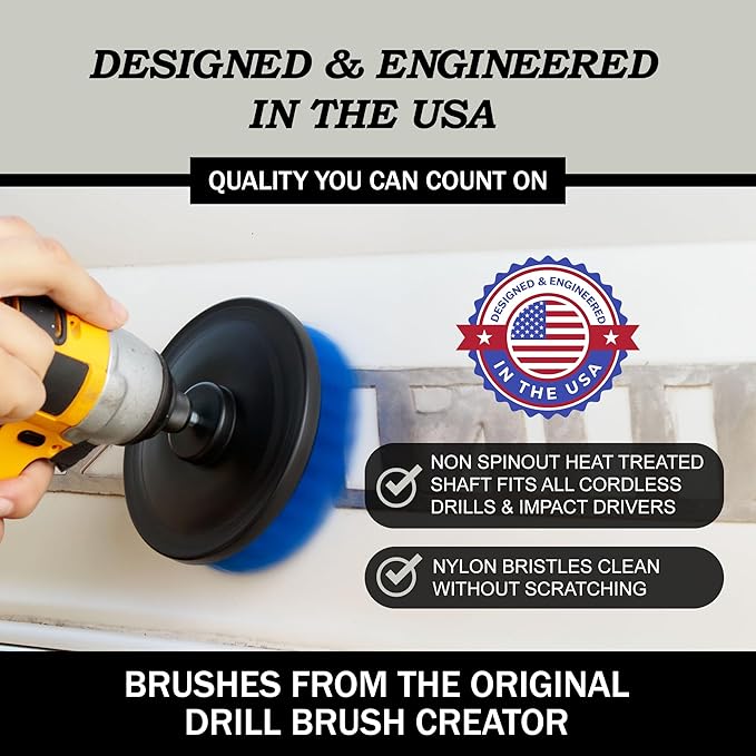 Drill Brush Attachments for Cleaning Carpet, Chairs, Seats, Wheels, Vinyl, Bathroom, Bathtubs, Shower, Tile, Grout, Trucks, Boats - Drill Brush for Car Detailing - Car Detailing Kit Interior Cleaner