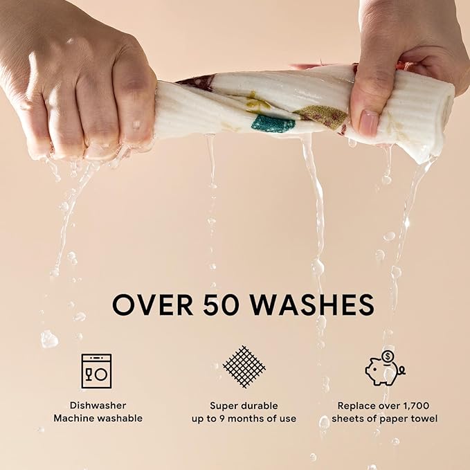 RECYCO Swedish Dishcloths for Kitchen | 4 Pack Oversized Washable Dish Rags | Large Cellulose Reusable Cleaning Paper Towels | Absorbent Counter Dish Cloth Sponge XL Kitchen Wipes, 12" L x 10" W