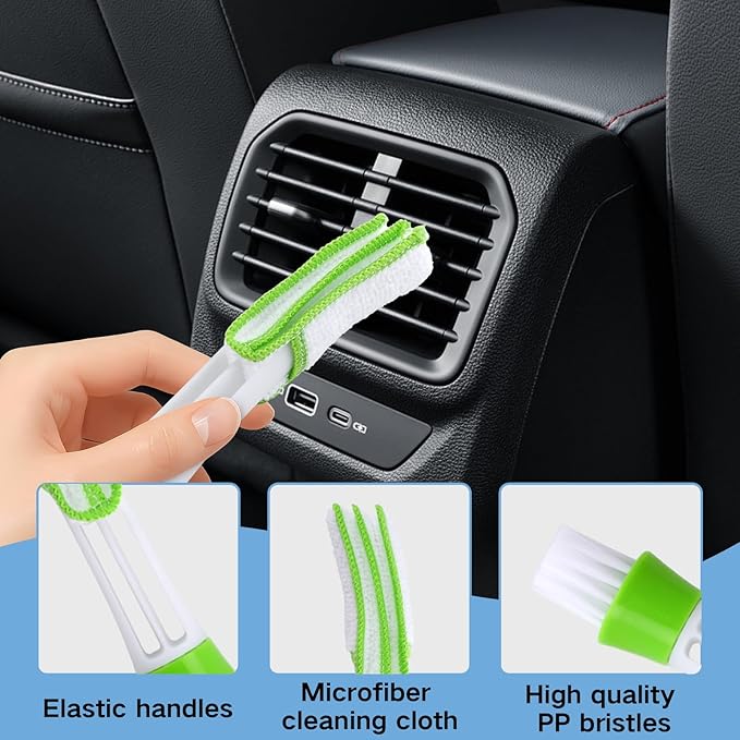 9PCS Windshield Cleaner Tool Kit,Car Window Cleaner with Extendable Handle&6 Reusable Microfiber Pads&Brush&Spray Bottle,Car Interior&Exterior Window Cleaning Tool,Glass Wiper Brush Kit for Car Home