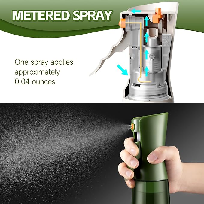 Glass Olive Oil Sprayer for Cooking, Oil Mister Continuous Cooking Spray with Portion Control for Kitchen 220ml/7.5 oz (Olive Green & Gold Print)