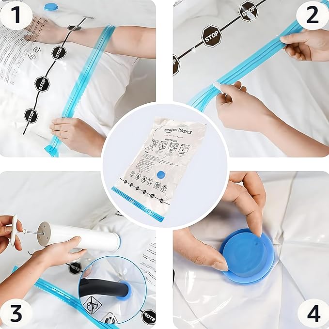 Amazon Basics Vacuum Storage Bags for Clothes, Compression Zipper with Hand Pump