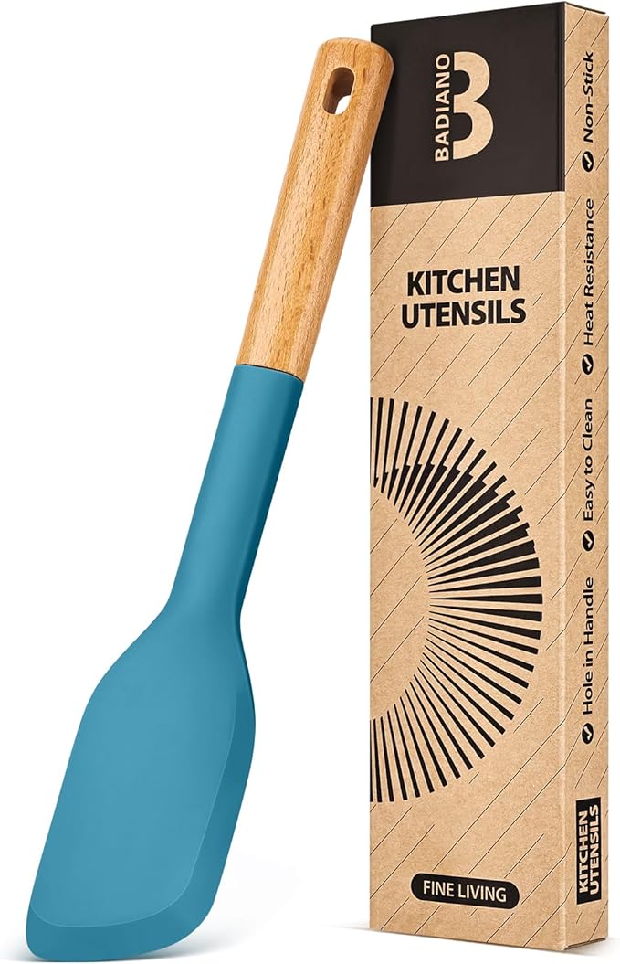 Silicone Everyday Spatula, Great For Stirring, Mixing And Scraping, Sturdy Bpa-Free Matte Silicone, Wooden Handle Rubber Scraper For Nonstick Cookwares (TURQ)