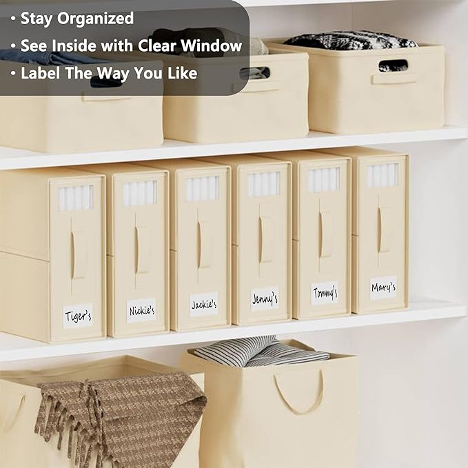 SheetCube Bed Sheet Organizers and Storage 6 Pack, Foldable Linen Closet Organizer with Window and Label