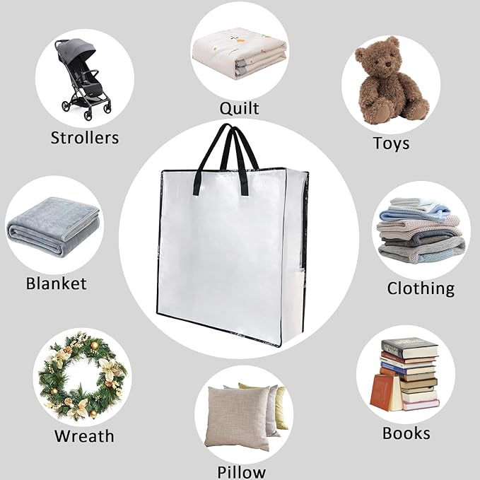 Clear Storage Bags with Zipper and Handles, Under Bed Storage and Closet Organizers Containers, Blanket Bags for Clothes Pillow Bedding Moving and Packing Supplies, Pack of 1