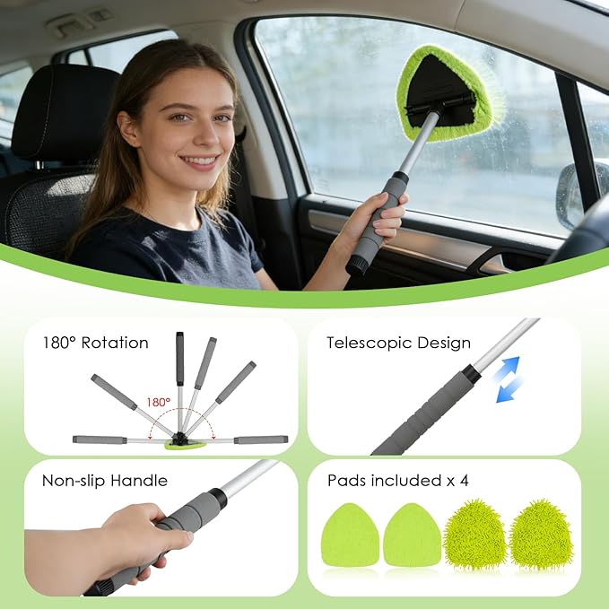 8PCS Windshield Cleaner Tool, Car Windshield Cleaner Tool with Extendable Handle 180° Rotation