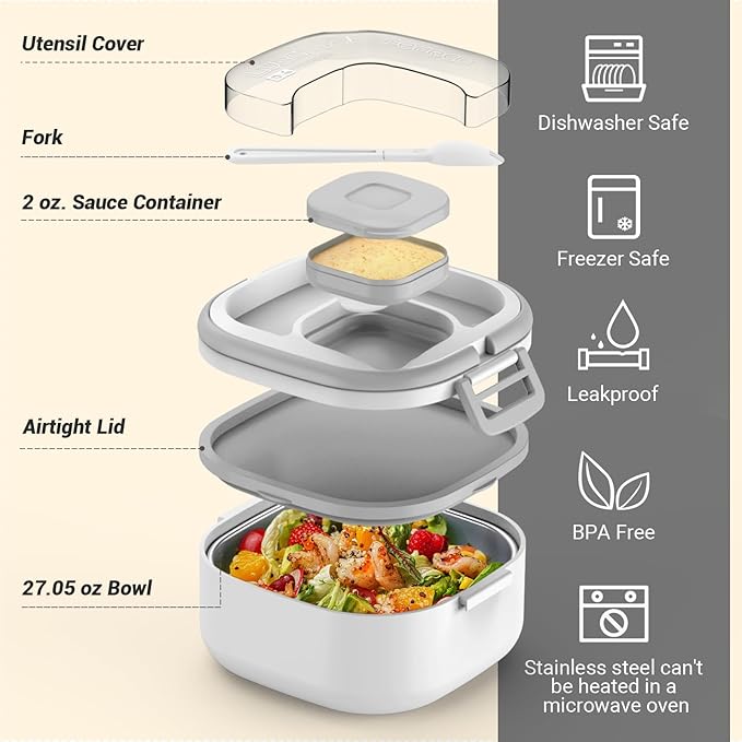PEDECO Single-Layer Bento Lunch Box for Kids & Adults with Removable Stainless Steel Lunch Container,Dressing Container,BPA-Free,Dishwasher Safe