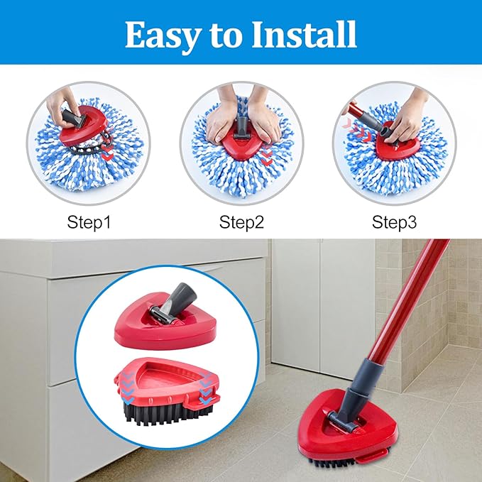 Mop Heads Replacements for O-Cedar RinseClean 2-Tank Spin Mop, Mop Replace Head for O Cedar, Spin Mop Heads for Ocedar Includes 3 Pack Mop Refills, 2 Upgrade Scrub Brush, 1 Mop Base for O-Cedar Mop