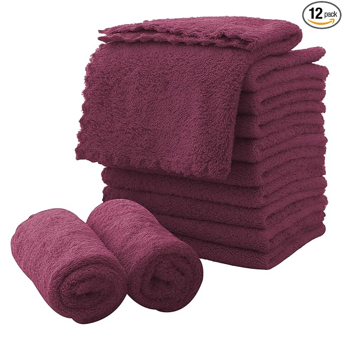 MOONQUEEN Microfiber Facial Cloths Fast Drying Washcloth 12 Pack - Premium Soft Makeup Remover Cloths - Burgundy