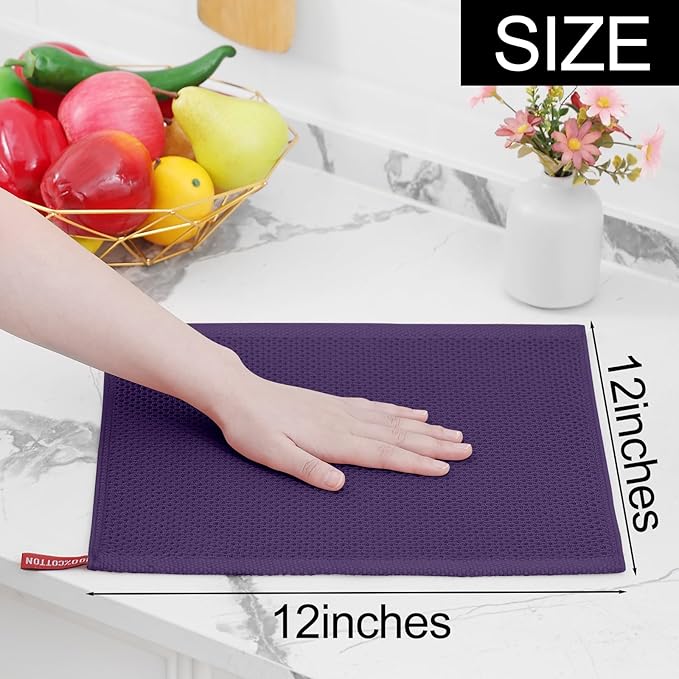 Homaxy 100% Cotton Waffle Weave Kitchen Dish Cloths, Ultra Soft Absorbent Quick Drying Dish Towels, 12 x 12 Inches, 6-Pack, Eggplant