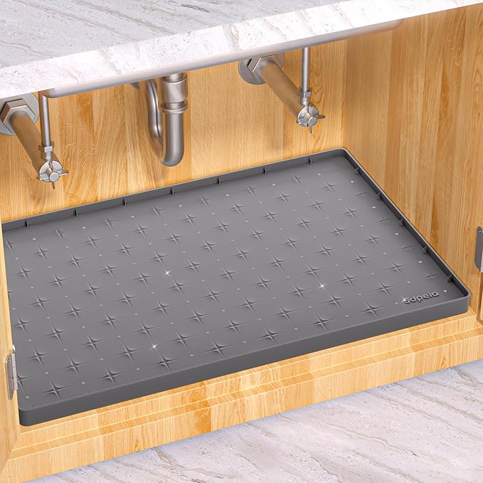 Under Sink Mat 19"×19" Waterproof Silicone Cabinet Liner & Sink Protector, Gray