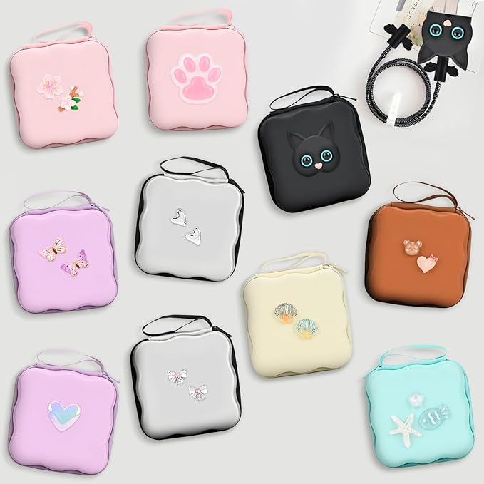 CameCosy Phone Charger Storage Case Cover Sets with Cable Protector for iPhone Charger, Brown Wave Travel Storage Bag, Wire Saver Cable Organizer Soft Cute DIY Cable Protector (Love Bear)