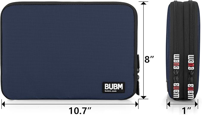 BUBM Double Layer Electronics Organizer, Travel Gadget Bag for Cables, Memory Cards, Flash Hard Drive and More, Fit for iPad or Tablet(up To 9.7")--Large, Dark Blue