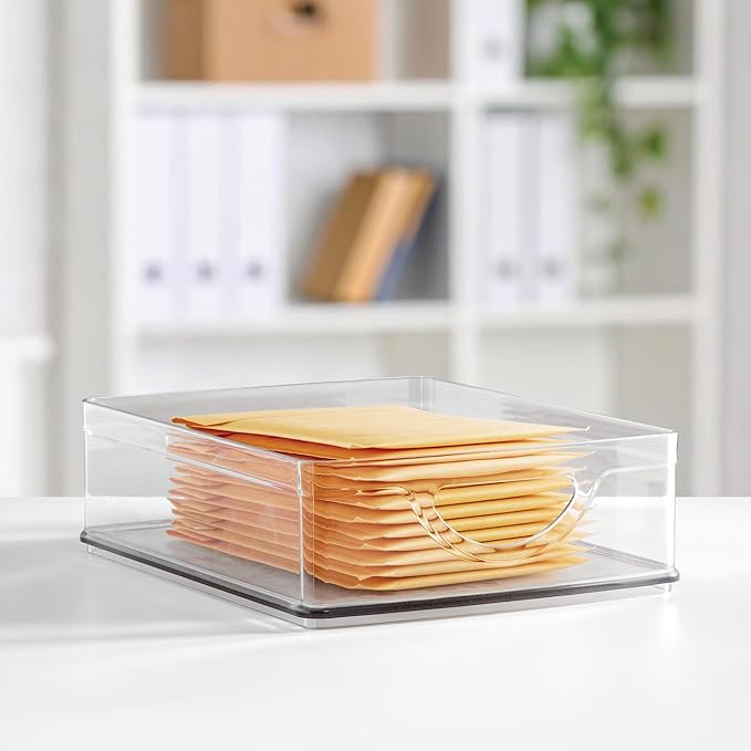 iDesign Plastic Stackable Pantry Bin - Storage Bin with Handles for Cabinets or Fridge - Set of 2 - Clear