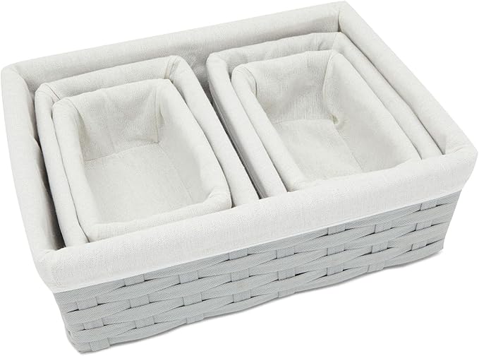 Wicker Nesting Baskets with Cloth Lining, 5-Pack Gray Rectangular Set