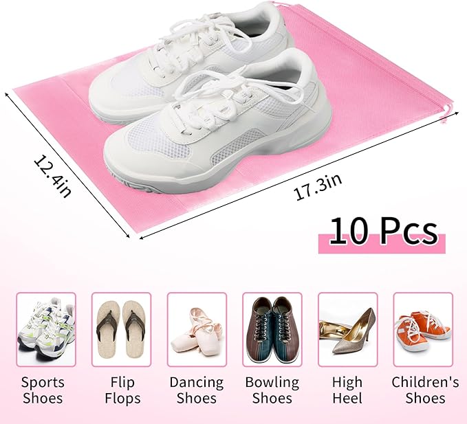 Large Pink Travel Shoe Bags, 10 Pcs