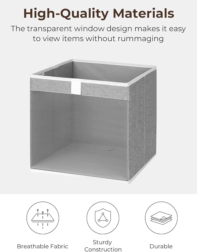 StorageWorks 13x13 Storage Cubes, Closet Storage Bins with Clear Window, Large Fabric Organizer for Clothes, Collapsible Storage Baskets with Handles