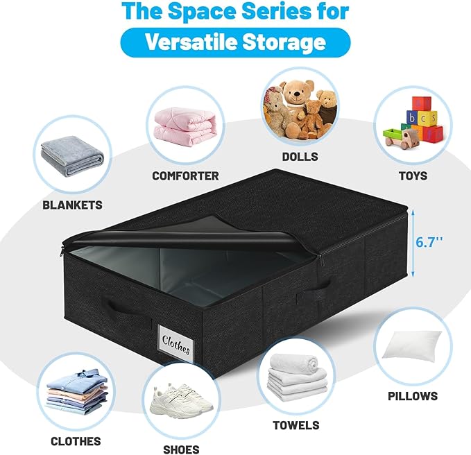Under Bed Storage Container Bin 3 Pack, Low Profile Foldable Underbed Clothes Storage Organizer W/ Ultra Thick Fabric and Sturdy Bottom/Sides