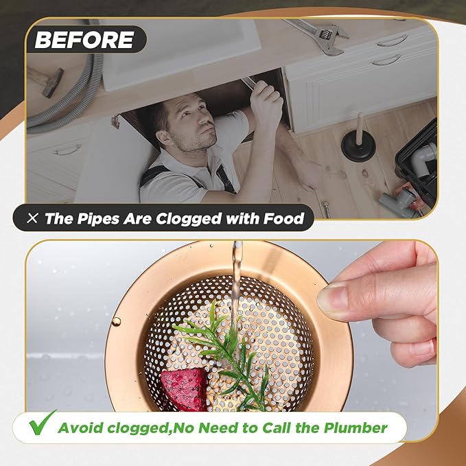 Mudder 3 Pcs Kitchen Sink Strainer - Stainless Steel, Champagne Bronze
