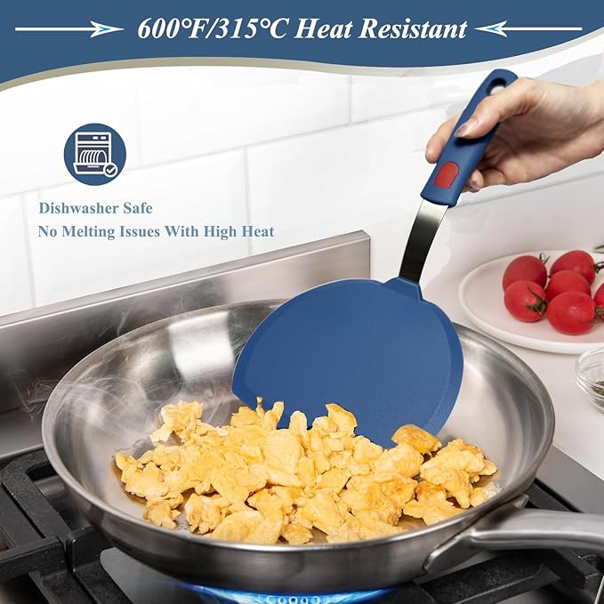 Tenta Kitchen Silicone Pancake Spatula Turner for Cooking and Baking- 600°F Heat Resistant Rubber Egg Spatulas (Blue Round Spatula)