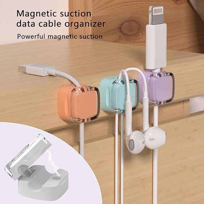 IFNOW 6 Pack Magnetic Cable Clips Cord Organizer Blue Self Adhesive Cord Holder Under Desk Cable Management for Home,Office,Car,Desk,Nightstand