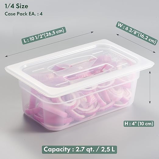 4-Pack 1/4 Size 4" Deep Food Pan with Handled Lid