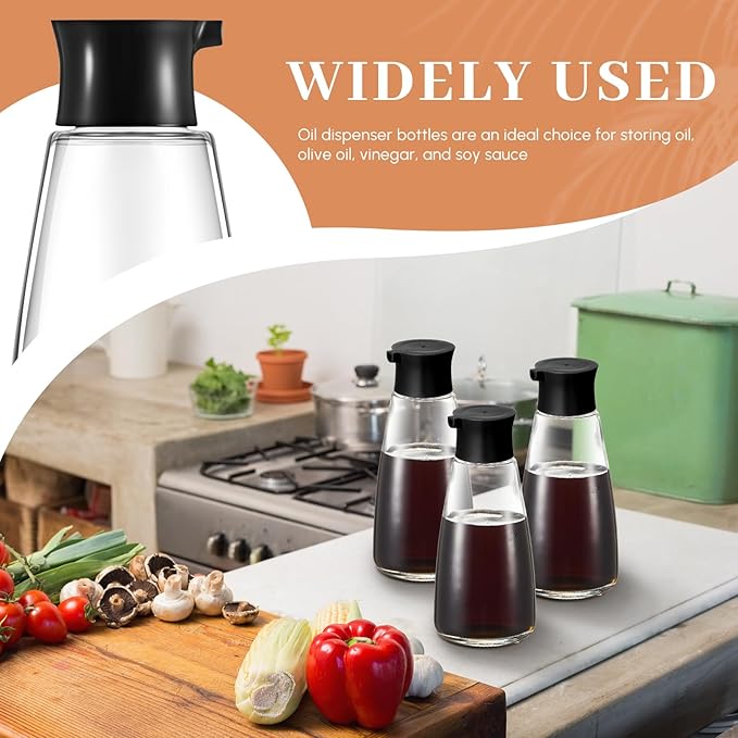 6 Pcs 9.6 oz Cruet Dispenser for Olive Oil Vinegar Soy Sauce Dispenser Bottle Glass Soy Sauce Container Oil Bottle for Kitchen Cooking Barbecue (Black)