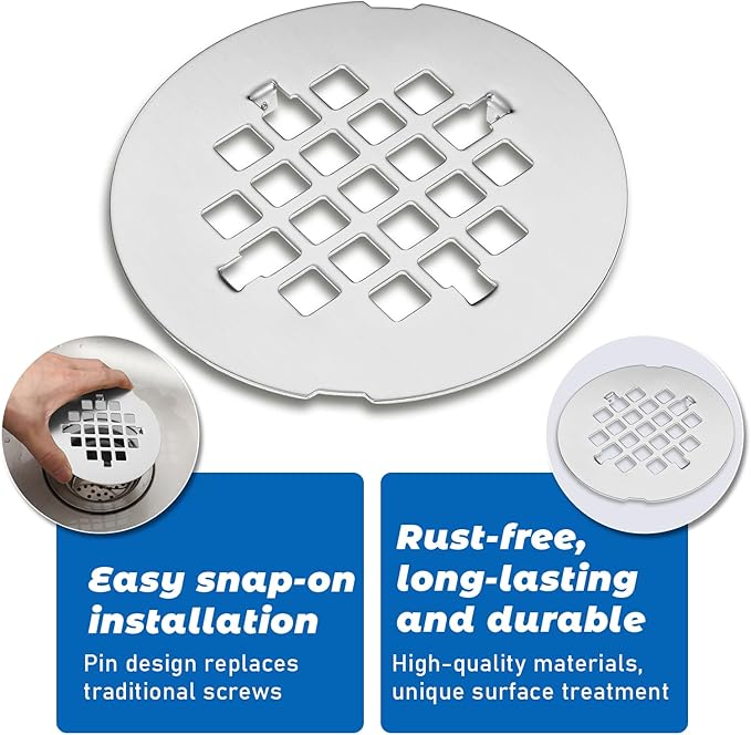 Shower Drain Cover, 4-1/4” Od Sliver Snap-in Shower Drain Strainer Round Showers Drains Showers Strainer Grid Easy-to-Install Bath Drains Cover Stainless Steel Replacement Floor Covers