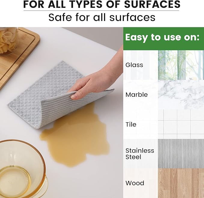 Homaxy Swedish Dishcloths for Kitchen, 10 Pack Reusable and Washable Cellulose Sponge Cloths Dish Towels, Absorbent and No Odor Paper Towels for Dishes ＆ Counters, Blue/White/Grey/Green