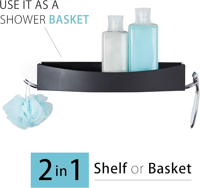 Better Living Products 15384 CLEVER Flip Shower Shelf, Black and Chrome