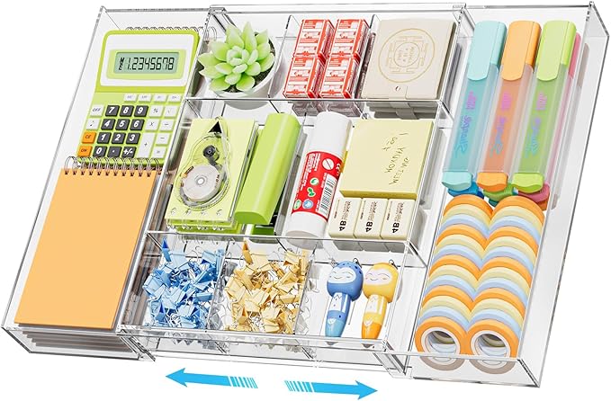 Expandable Desk Drawer Organizer, Clear