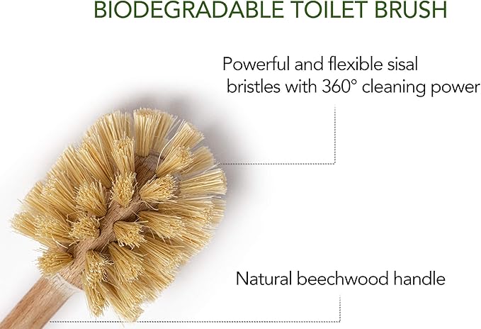 ECOLULU Eco Friendly Toilet Brush, 2 Pack Wood Toilet Brush Made of Beechwood, Strong Hemp Bristles with 360° Cleaning Power, Biodegradable Zero Waste Eco Friendly Products