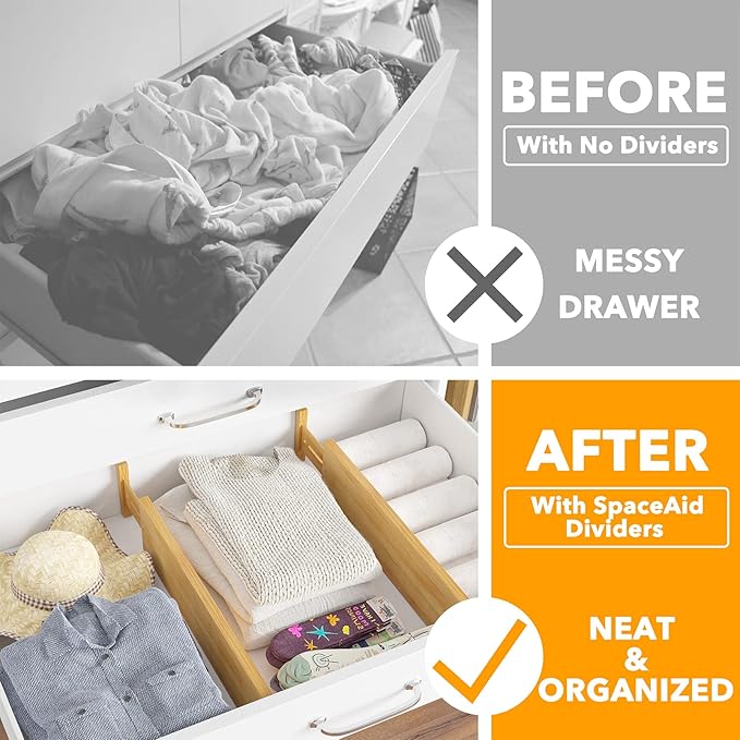 4“ High Bamboo Deep Drawer Dividers with Labels
