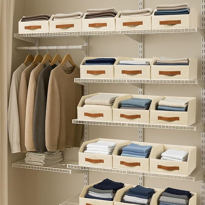 Homsorout Fabric Storage Bins for Organizing - 10 Pack Large Trapezoid Collapsible Storage Bins with Front Handle