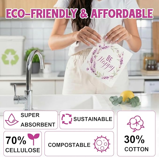 Lsnisni Swedish Dishcloths for Kitchen, 6 Pack Swedish Dish Cloths, Washable Kitchen Cloth, Reusable Paper Towels, 100% Biodegradable, Super Absorbent, Quick Drying