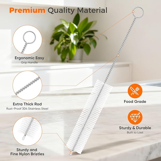 10-Packs Premium Straw Cleaner Brush in Mixed Sizes, 8IN Long Reusable Stainless Steel Cleaning Brushes Set with Soft Sturdy Nylon Bristles for Metal
