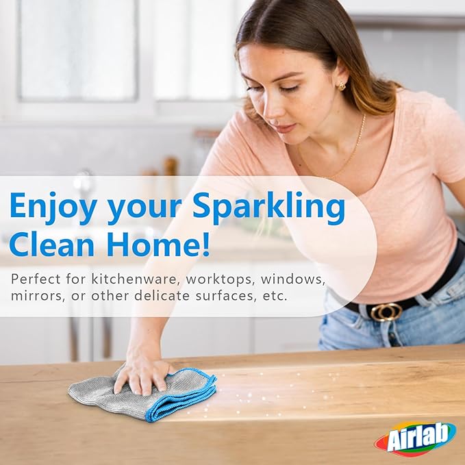 Airlab Glass Polishing Cloth Streak Free Miracle Microfiber Cleaning Cloth Lint Free Cleaning Rags for Glasses Kitchen Dish Mirrors Easy Clean