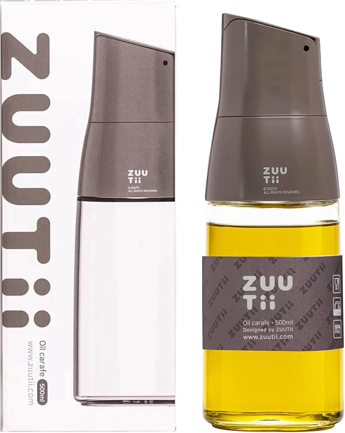 Zuutii Olive Oil Dispenser Bottle - Drip Free Spout for Kitchen, Glass, Gray
