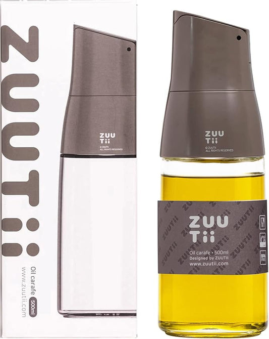 Zuutii Olive Oil Dispenser Bottle - Drip Free Spout for Kitchen, Glass, Gray