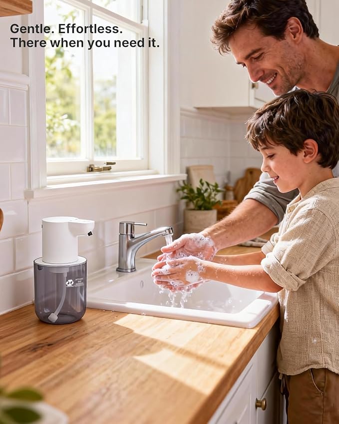 Automatic Foaming Soap Dispenser, 4-Level Touchless Hand Soap Dispenser, USB-C Rechargeable, Wall Mount or Countertop, 13.5oz/400ml, for Bathroom, Kitchen, Office, Hotel, White