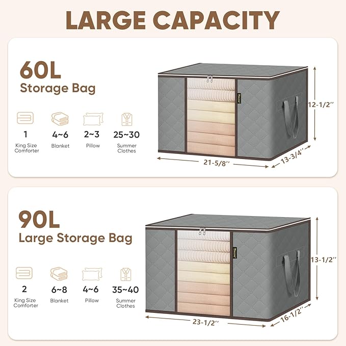 2 Pack Clothes Storage Bags, 16 Gallon Storage Containers with Reinforced Handle