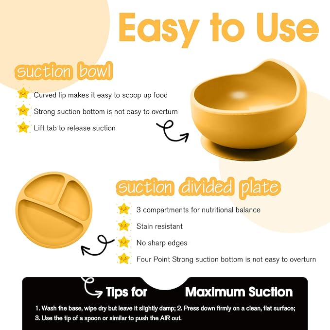 Baby Led Weaning Supplies, 17 Piece BPA-Free Silicone Feeding Set, Eating Essentials Baby Utensils with Suction Plate and Bowl, Pocket Bib