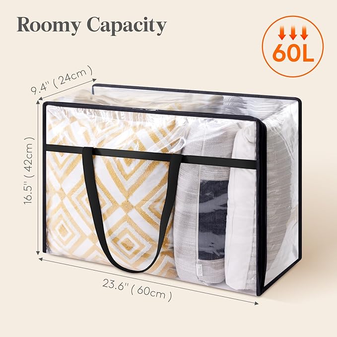 6 Pack Clear Clothes Storage Bags, 60L Plastic Blanket Storage Bag