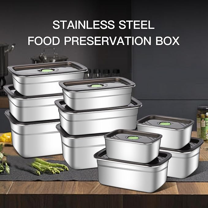 GIUOIDUO 10-Piece Stainless Steel Food Storage Container Set with Airtight Lids - Durable
