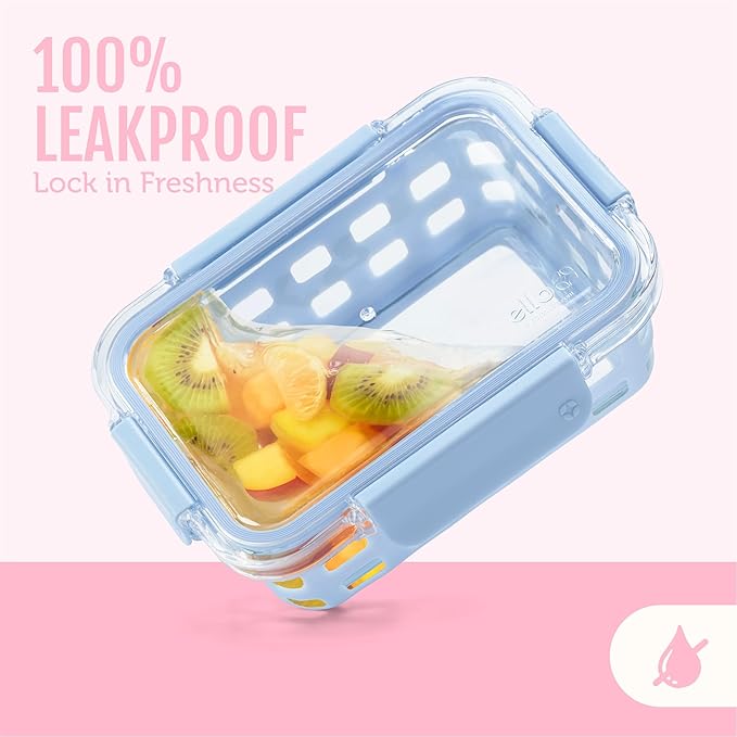 Ello Duraglass 3.4 Cup Meal Prep Sets 10Pc, 5 Pack Set- Glass Food Storage Container with Silicone Sleeve and Airtight BPA-Free Plastic Lids