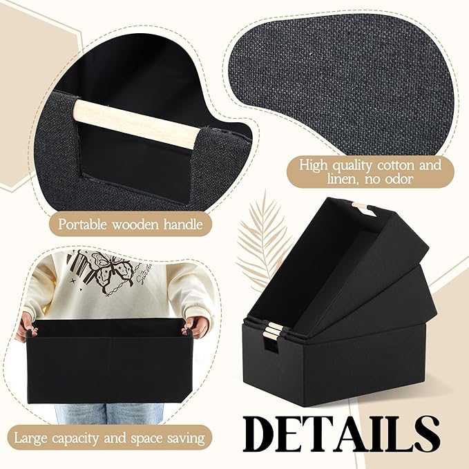 3 Pack Fabric Storage Bins for Closet Shelves, Black,16.5 x 12.2 x 6.7 Inch