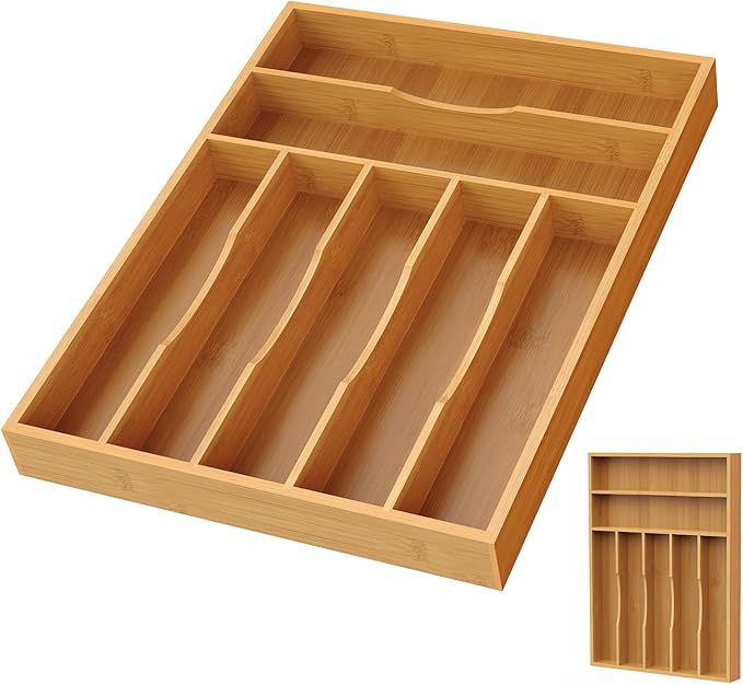 Bamboo Silverware Organizer, 15.8"x11.7"x1.6"
