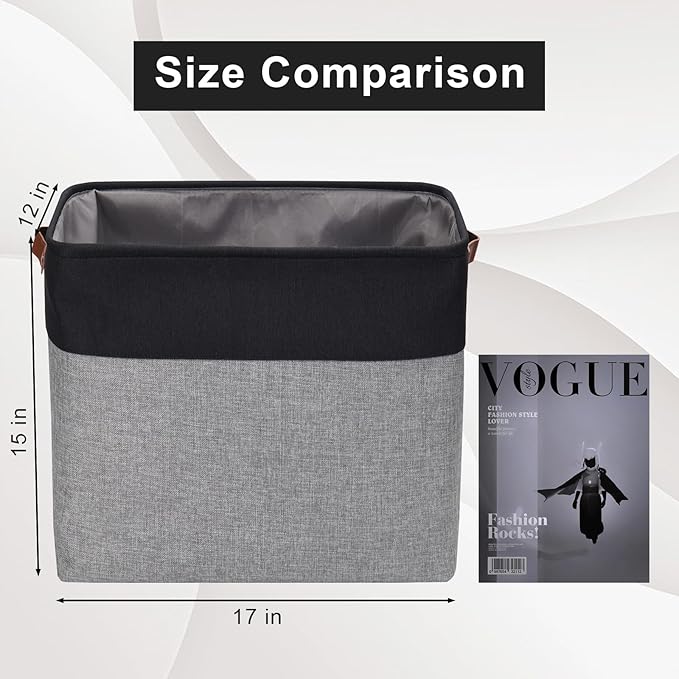 Large Fabric Storage Baskets, 50L Storage Bins, Gray&Black